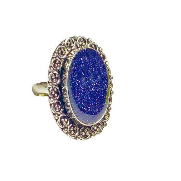 Natural Blue Sunstone in a Handcrafted 925 Stamped Ring (8.75) - Picture 5 of 9